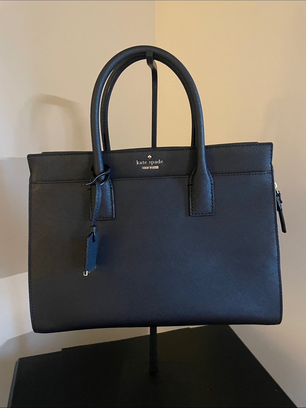 Brand New Vintage kate spade Black Leather Satchel with Top Handles and strap